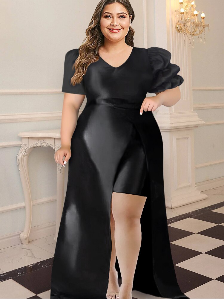 Buy Plus Size Black Satin Knot Dress Online For Women - Amydus
